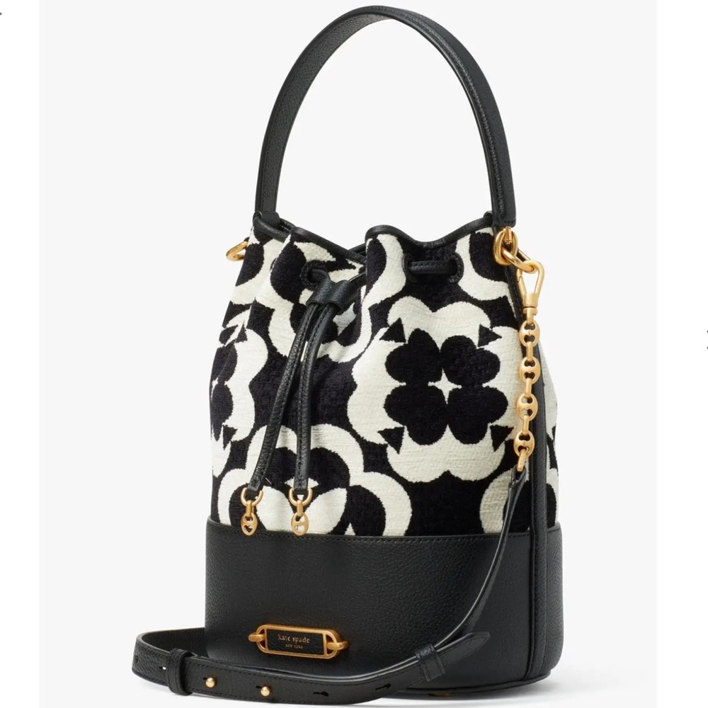 Kate Spade Flower Monogram Gramercy Chenille Medium Bucket Bag NWOT